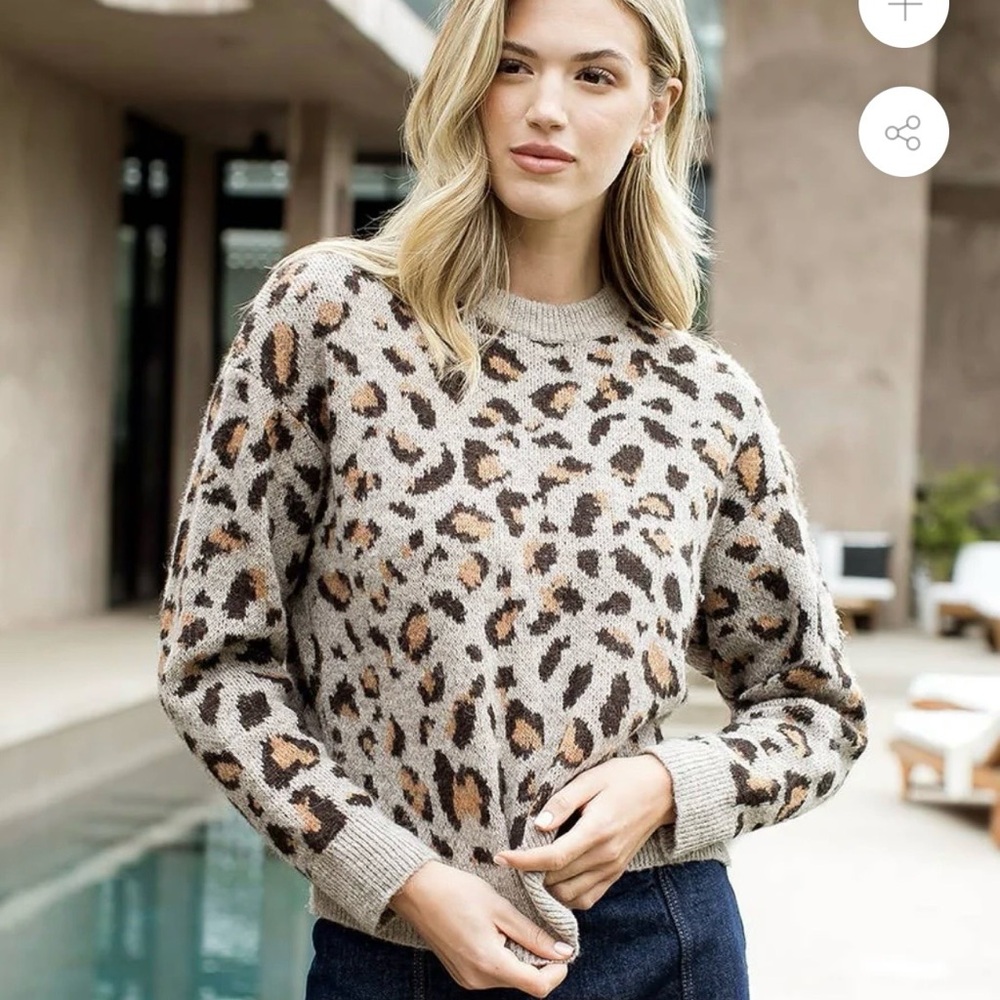 THML Leopard Print Sweater - Beige and Brown size small